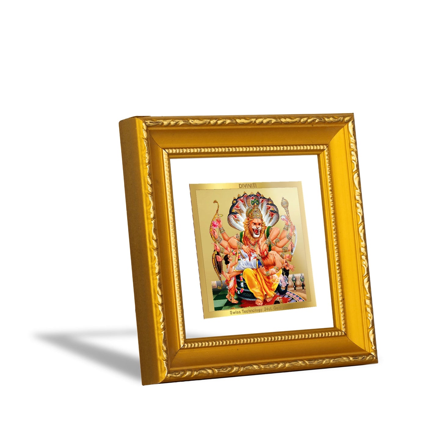 DIVINITI 24K Gold Plated Narsimha Photo Frame For Home Decor, Table Decor (10 X 10 CM)