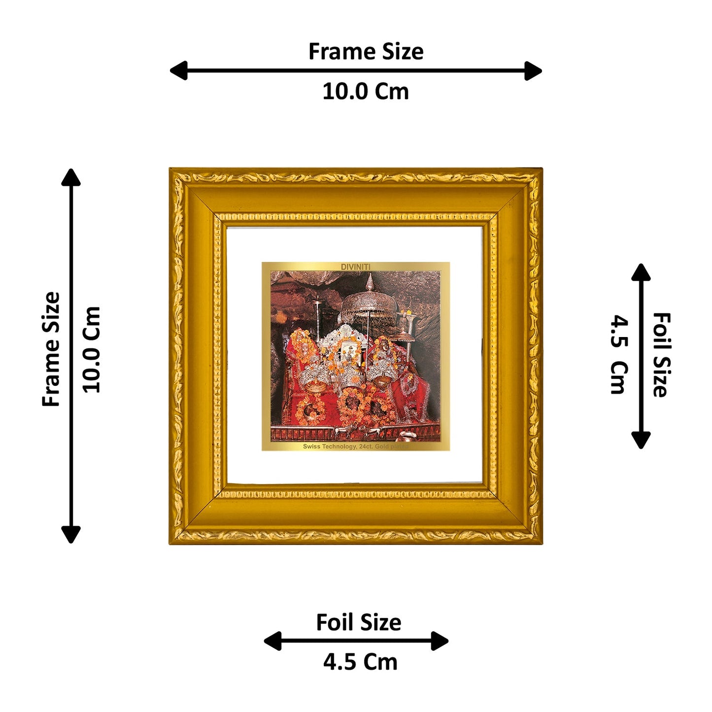 DIVINITI 24K Gold Plated Mata Ka Darbar Photo Frame For Home Decoration, Table, Puja (10 X 10 CM)