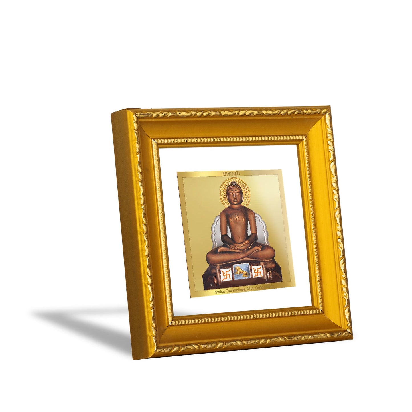 DIVINITI 24K Gold Plated Mahavir Photo Frame For Living Room, Table, Luxury Gift (10 X 10 CM)