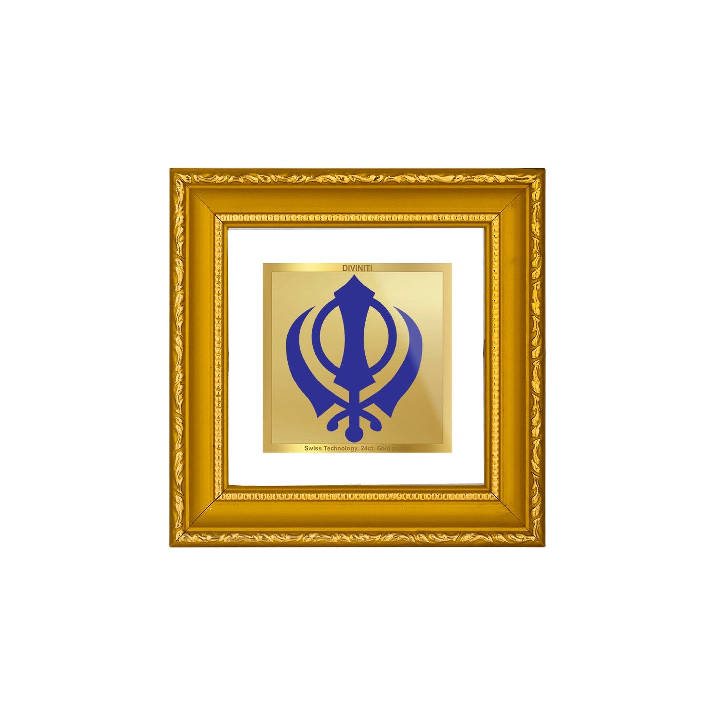 DIVINITI Khanda Sahib Gold Plated Wall Photo Frame| DG Frame 101 Size 1A Wall Photo Frame and 24K Gold Plated Foil| Religious Photo Frame Idol For Prayer, Gifts Items (10CMX10CM)