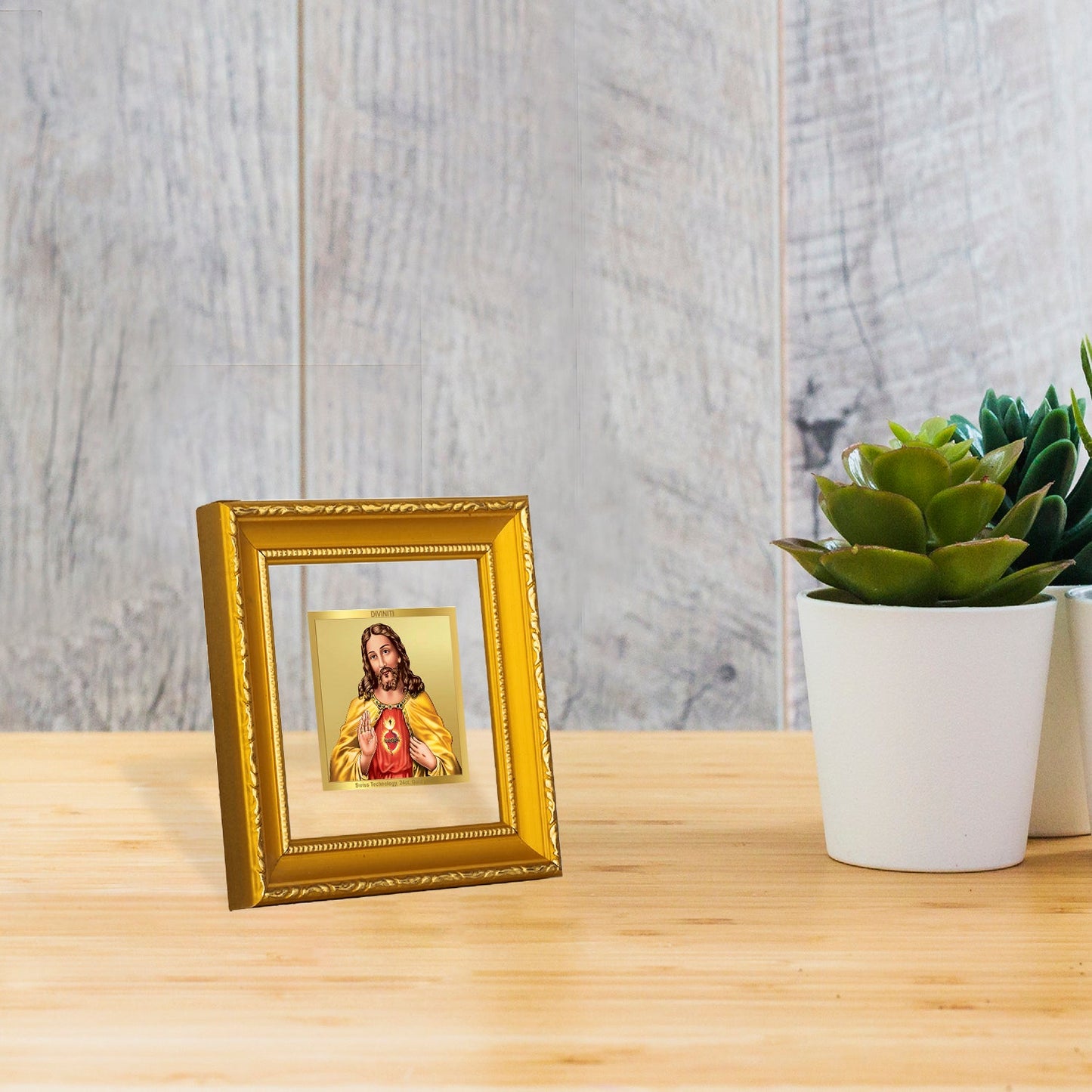 DIVINITI JESUS Gold Plated Wall Photo Frame| DG Frame 101 Size 1A Wall Photo Frame and 24K Gold Plated Foil| Religious Photo Frame Idol For Prayer, Gifts Items (10CMX10CM)