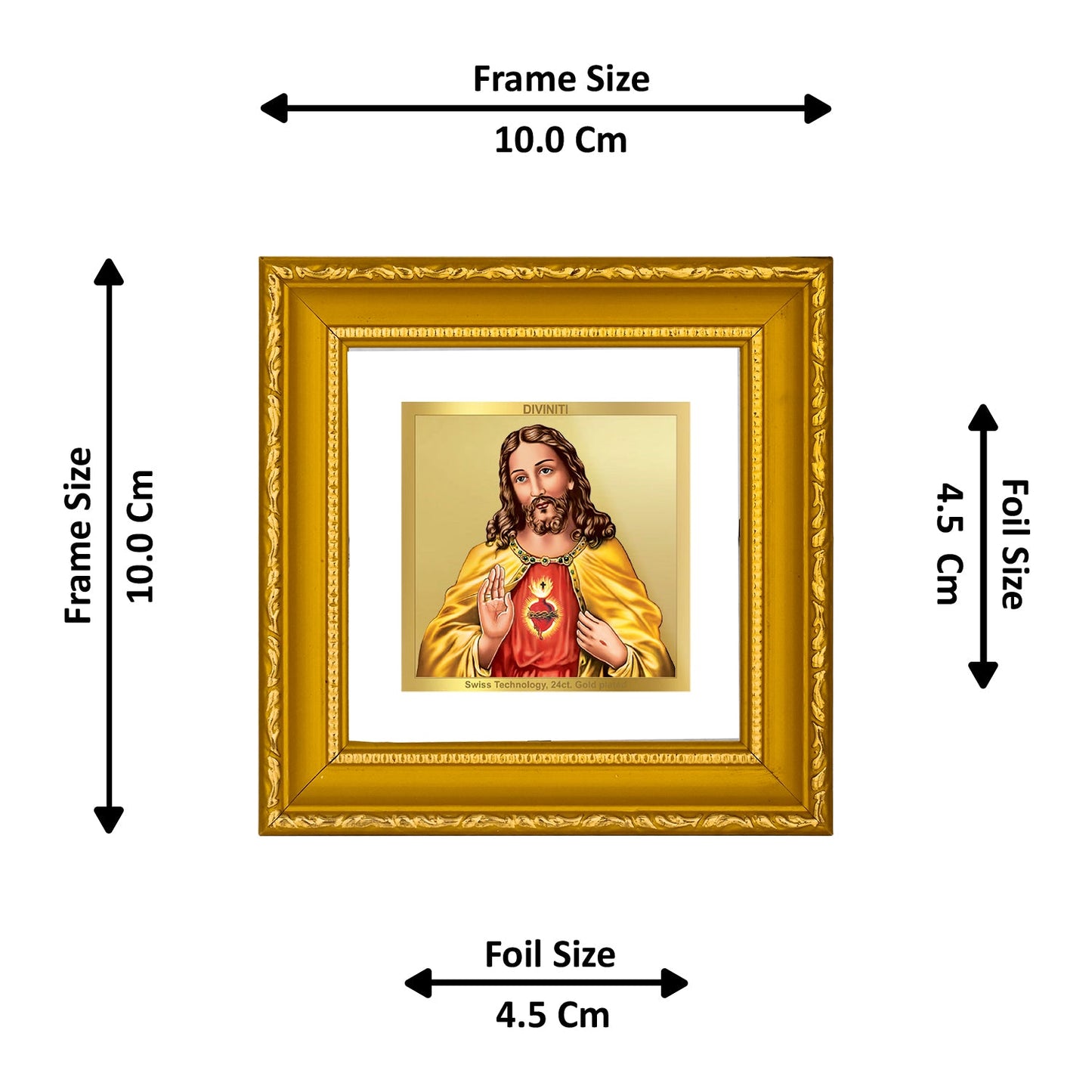 DIVINITI JESUS Gold Plated Wall Photo Frame| DG Frame 101 Size 1A Wall Photo Frame and 24K Gold Plated Foil| Religious Photo Frame Idol For Prayer, Gifts Items (10CMX10CM)