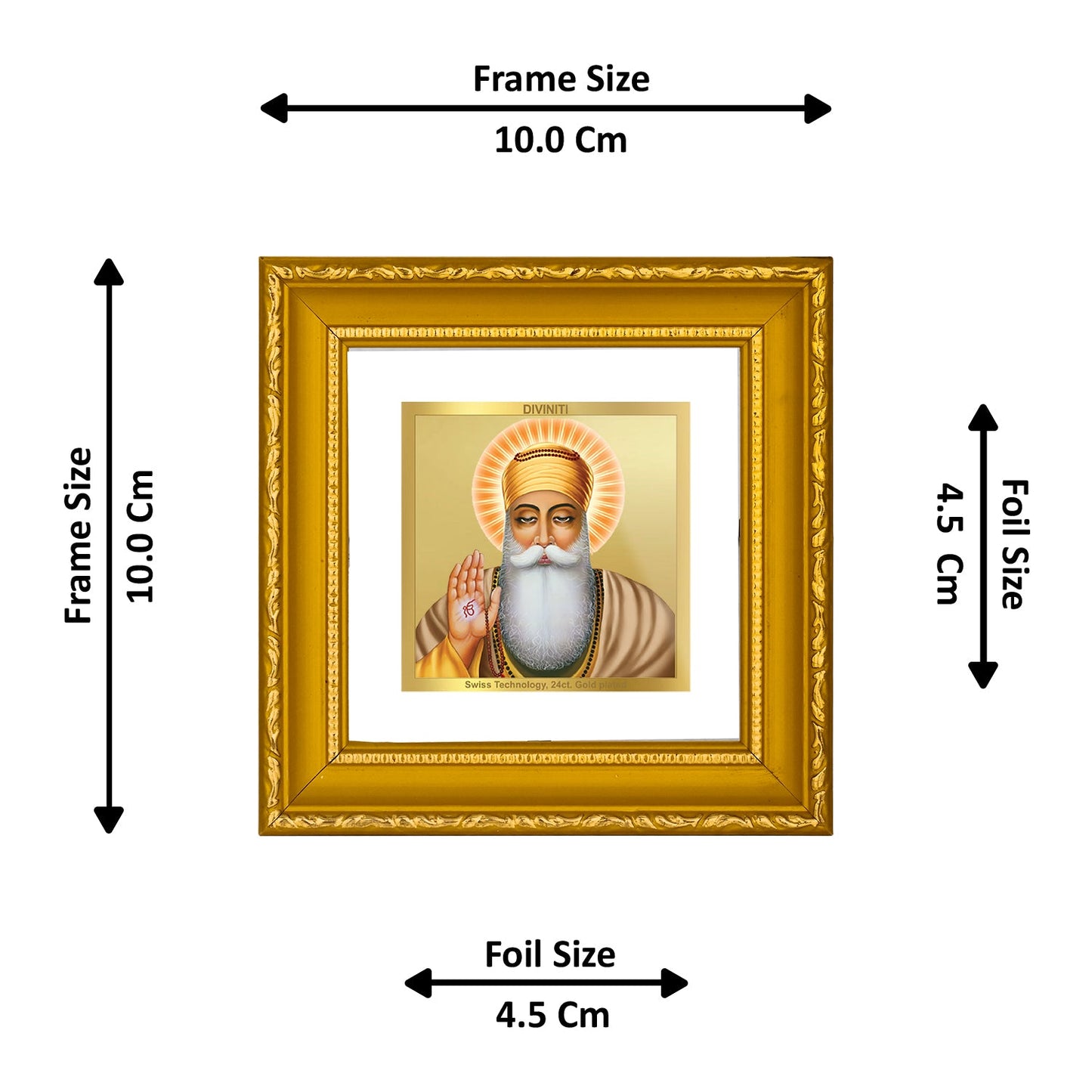 DIVINITI Guru Nanak Gold Plated Wall Photo Frame| DG Frame 101 Size 1A Wall Photo Frame and 24K Gold Plated Foil| Religious Photo Frame Idol For Prayer, Gifts Items (10CMX10CM)