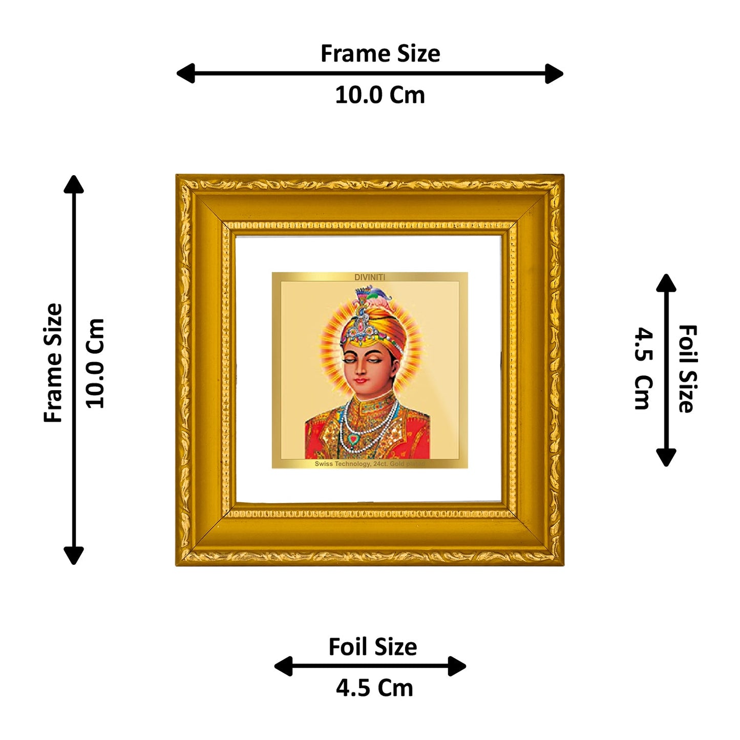 DIVINITI GURU HAR KISHAN SINGH  Gold Plated Wall Photo Frame| DG Frame 101 Size 1A Wall Photo Frame and 24K Gold Plated Foil| Religious Photo Frame Idol For Prayer, Gifts Items (10CMX10CM)