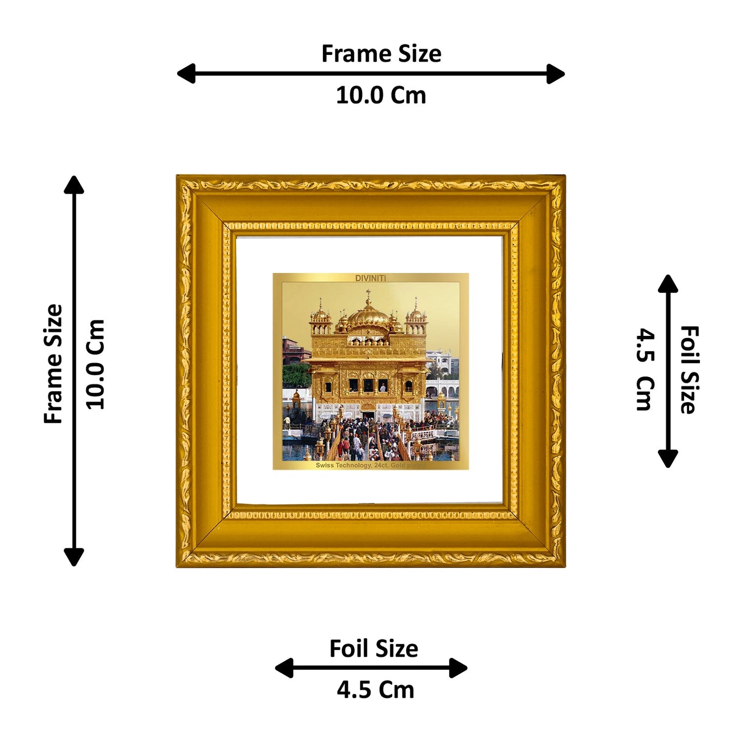 DIVINITI GOLDEN TEMPLE Gold Plated Wall Photo Frame| DG Frame 101 Size 1A Wall Photo Frame and 24K Gold Plated Foil| Religious Photo Frame Idol For Prayer, Gifts Items (10CMX10CM)