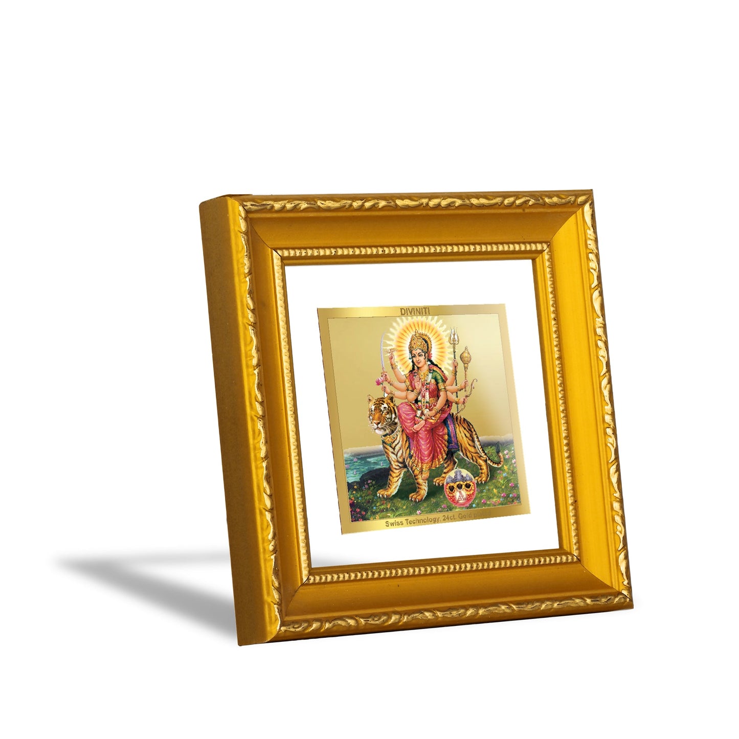 DIVINITI MAA DURGA JI Gold Plated Wall Photo Frame| DG Frame 101 Size 1A Wall Photo Frame and 24K Gold Plated Foil| Religious Photo Frame Idol For Prayer, Gifts Items (10CMX10CM)