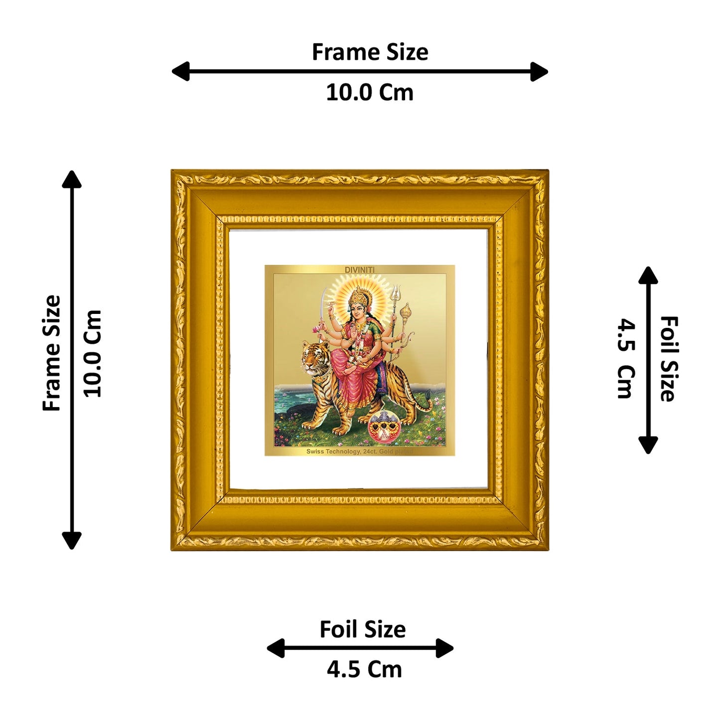 DIVINITI MAA DURGA JI Gold Plated Wall Photo Frame| DG Frame 101 Size 1A Wall Photo Frame and 24K Gold Plated Foil| Religious Photo Frame Idol For Prayer, Gifts Items (10CMX10CM)