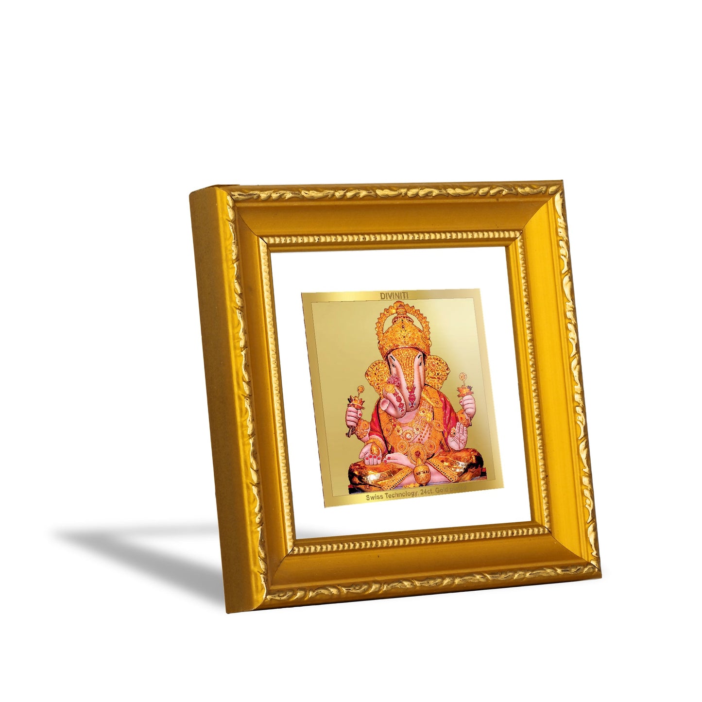 DIVINITI DAGRU GANESHA Gold Plated Wall Photo Frame| DG Frame 101 Size 1A Wall Photo Frame and 24K Gold Plated Foil| Religious Photo Frame Idol For Prayer, Gifts Items (10CMX10CM)