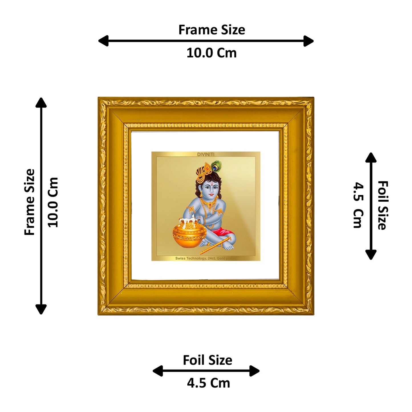 DIVINITI BAL GOPAL Gold Plated Wall Photo Frame| DG Frame 101 Size 1A Wall Photo Frame and 24K Gold Plated Foil| Religious Photo Frame Idol For Prayer, Gifts Items (10CMX10CM)