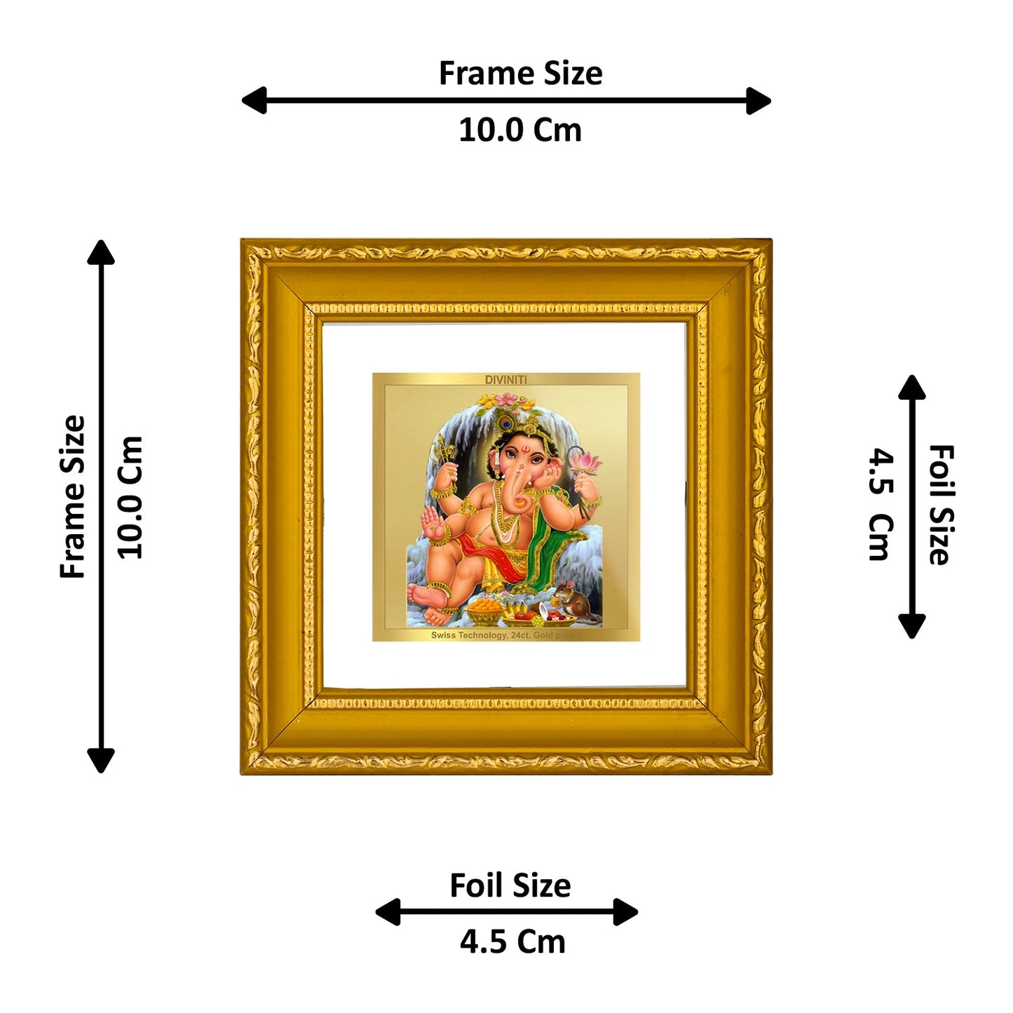 DIVINITI Bal Ganesha Gold Plated Wall Photo Frame| DG Frame 101 Size 1A Wall Photo Frame and 24K Gold Plated Foil| Religious Photo Frame Idol For Prayer, Gifts Items (10CMX10CM)