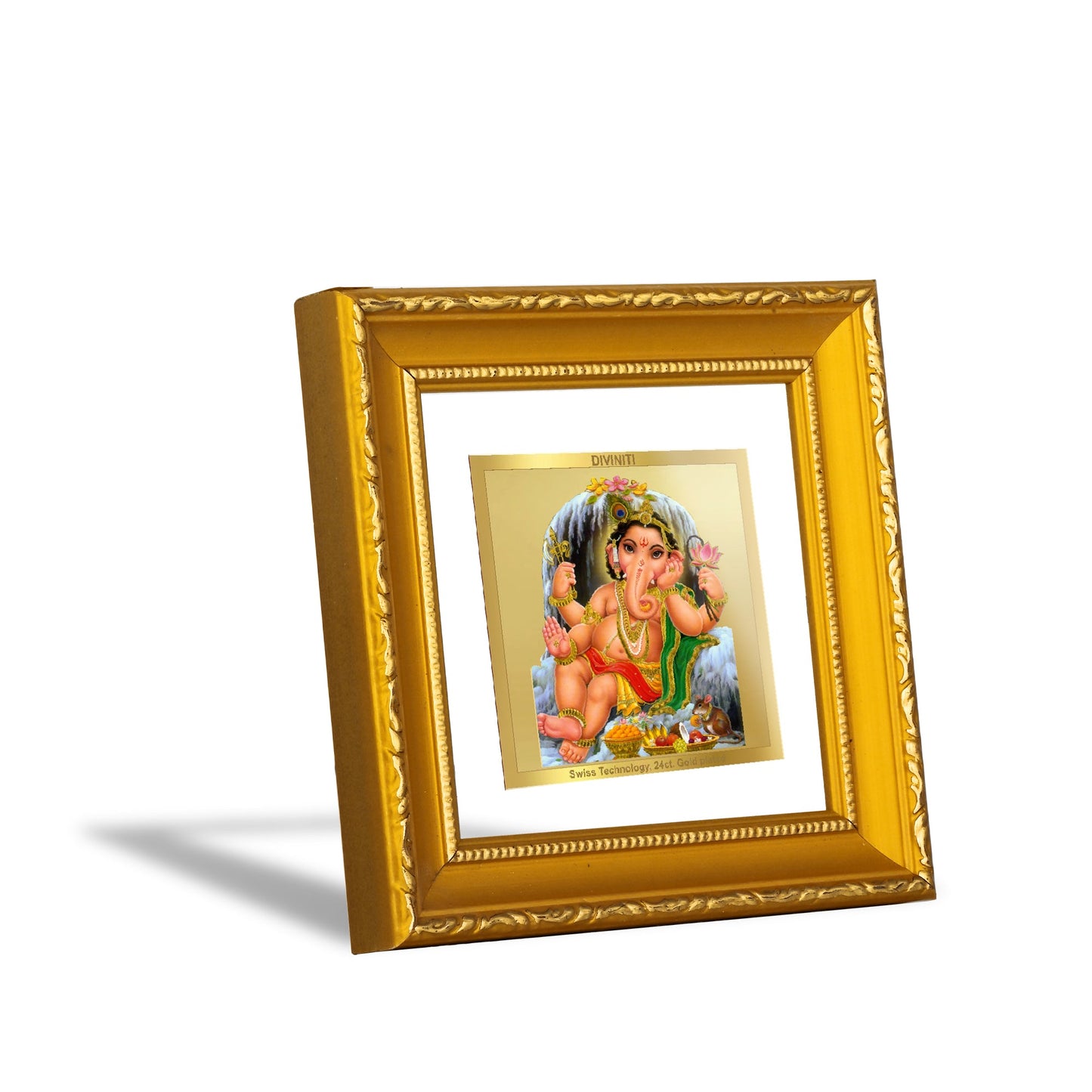 DIVINITI Bal Ganesha Gold Plated Wall Photo Frame| DG Frame 101 Size 1A Wall Photo Frame and 24K Gold Plated Foil| Religious Photo Frame Idol For Prayer, Gifts Items (10CMX10CM)