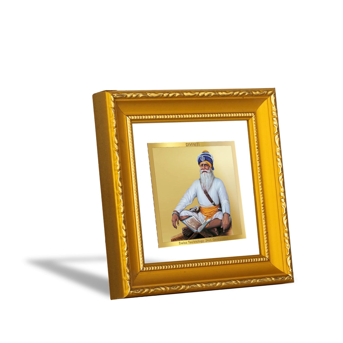 DIVINITI Baba Deep Singh Gold Plated Wall Photo Frame| DG Frame 101 Size 1A Wall Photo Frame and 24K Gold Plated Foil| Religious Photo Frame Idol For Prayer, Gifts Items (10CMX10CM)