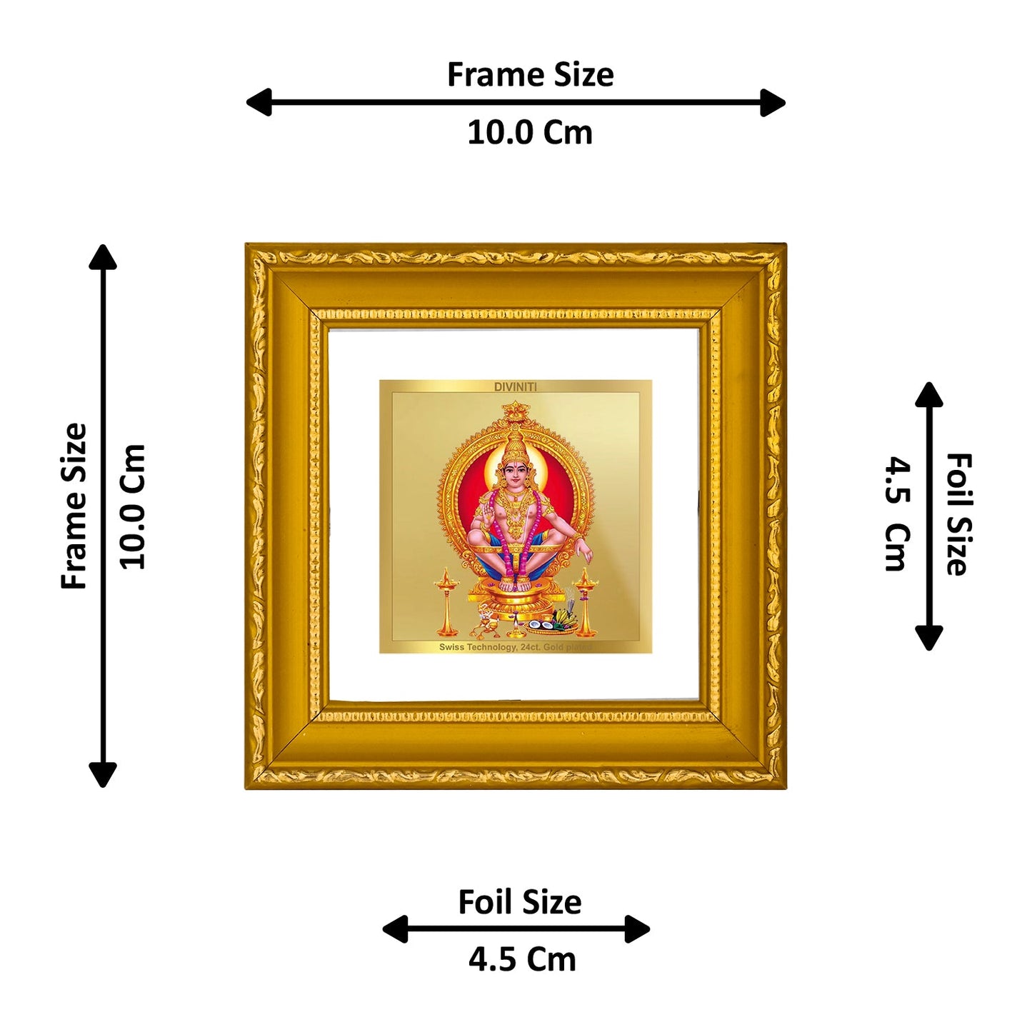 DIVINITI AYYAPAN Gold Plated Wall Photo Frame| DG Frame 101 Size 1A Wall Photo Frame and 24K Gold Plated Foil| Religious Photo Frame Idols For Prayer, Gifts Items (10CMX10CM)