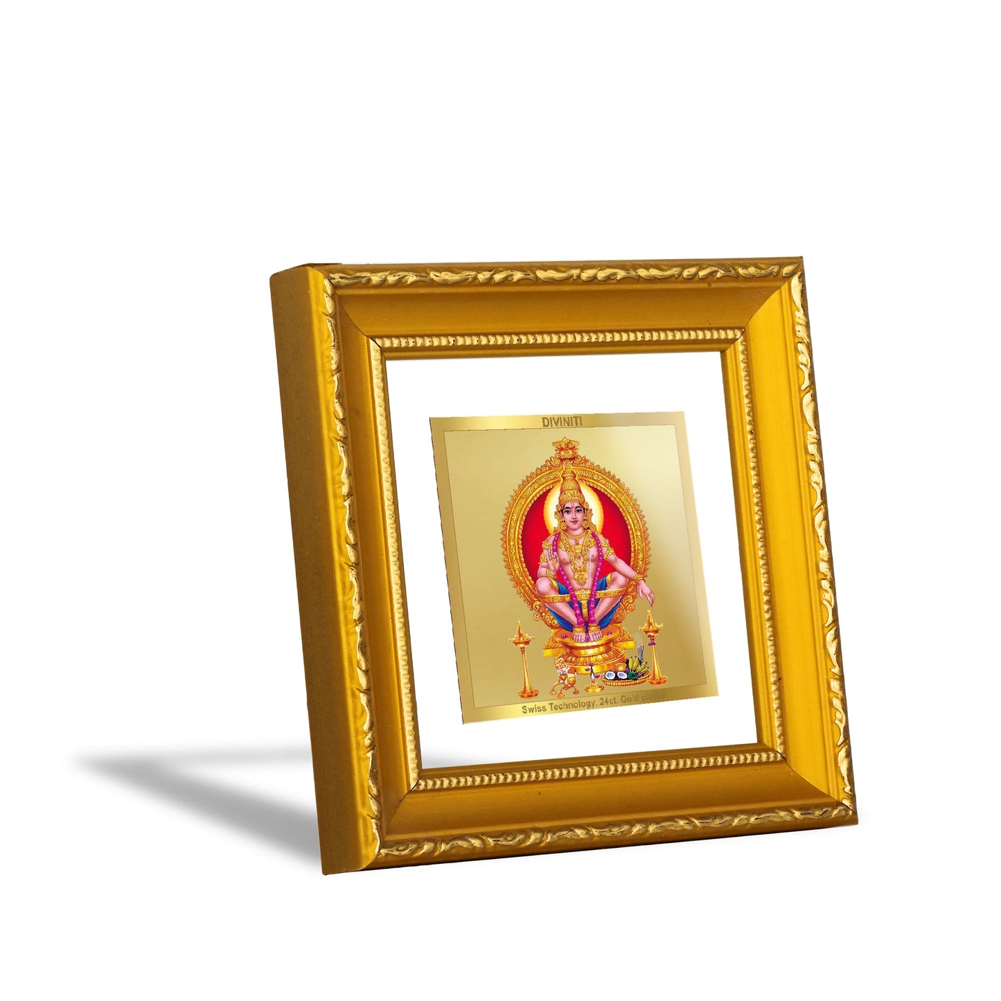 DIVINITI AYYAPAN Gold Plated Wall Photo Frame| DG Frame 101 Size 1A Wall Photo Frame and 24K Gold Plated Foil| Religious Photo Frame Idols For Prayer, Gifts Items (10CMX10CM)