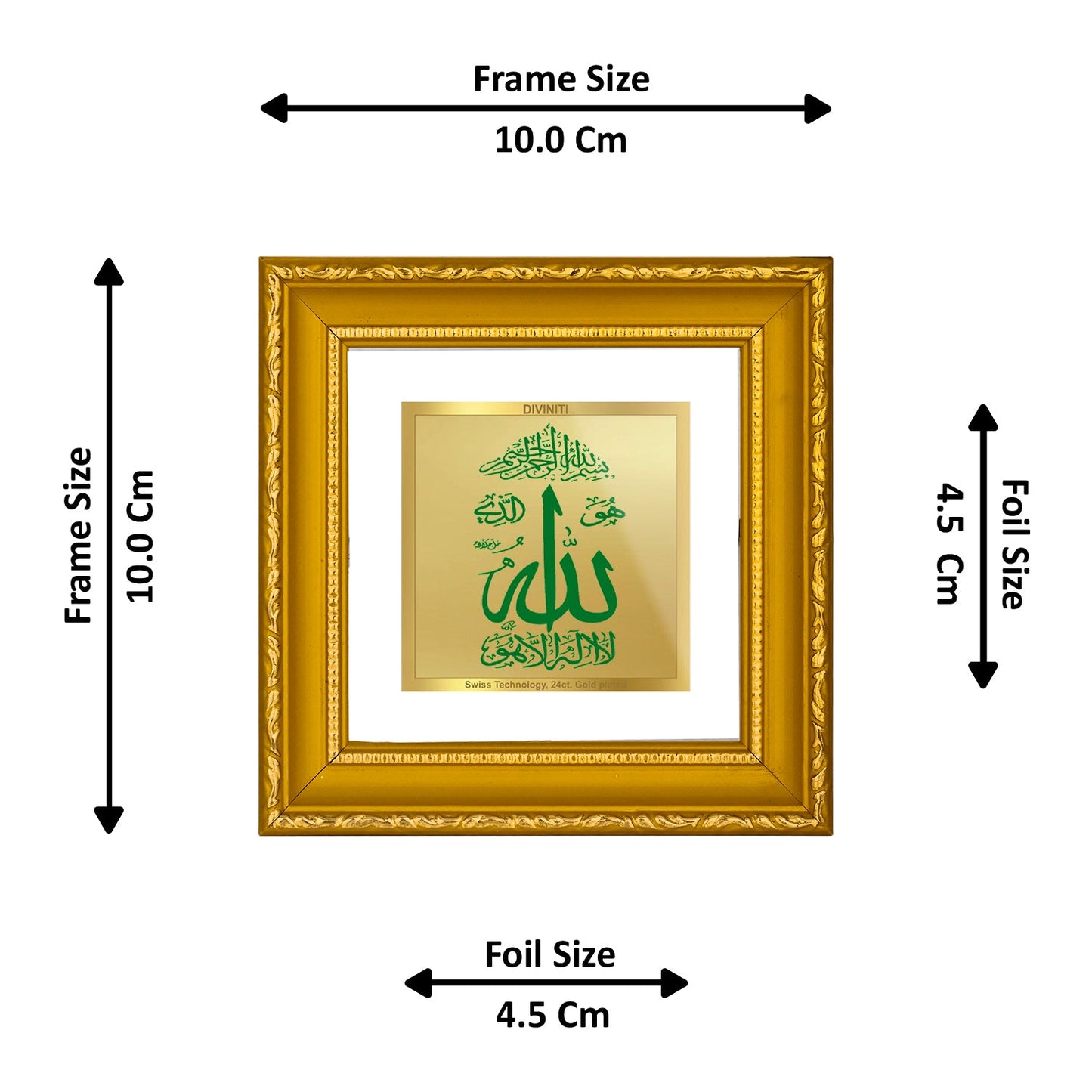 DIVINITI ALLAH  Gold Plated Wall Photo Frame| DG Frame 101 Size 1A Wall Photo Frame and 24K Gold Plated Foil| Photo Frame For Prayer, Gifts Items (10CMX10CM)