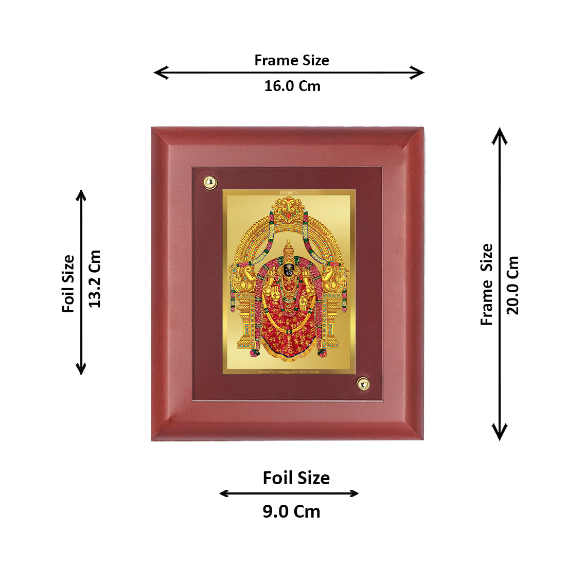 DIVINITI Padmavati Gold Plated Wall Photo Frame, Table Decor| MDF 2 Wooden Wall Photo Frame and 24K Gold Plated Foil| Religious Photo Frame Idol For Pooja, Gifts Items (20.0CMX16.0CM)