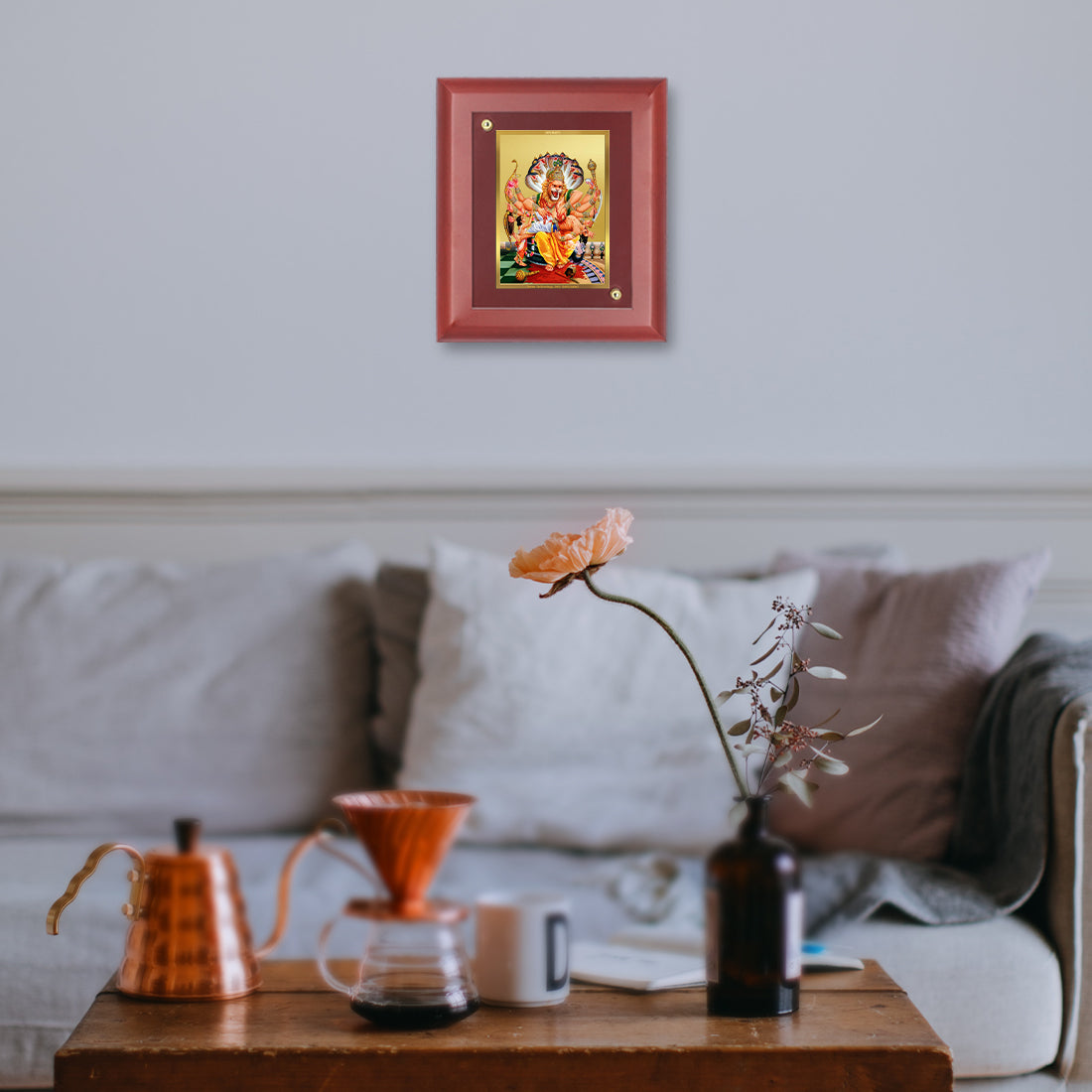 DIVINITI Narasimha Gold Plated Wall Photo Frame, Table Decor| MDF 2 Wooden Wall Photo Frame and 24K Gold Plated Foil| Religious Photo Frame Idol For Pooja, Gifts Items (20.0CMX16.0CM)