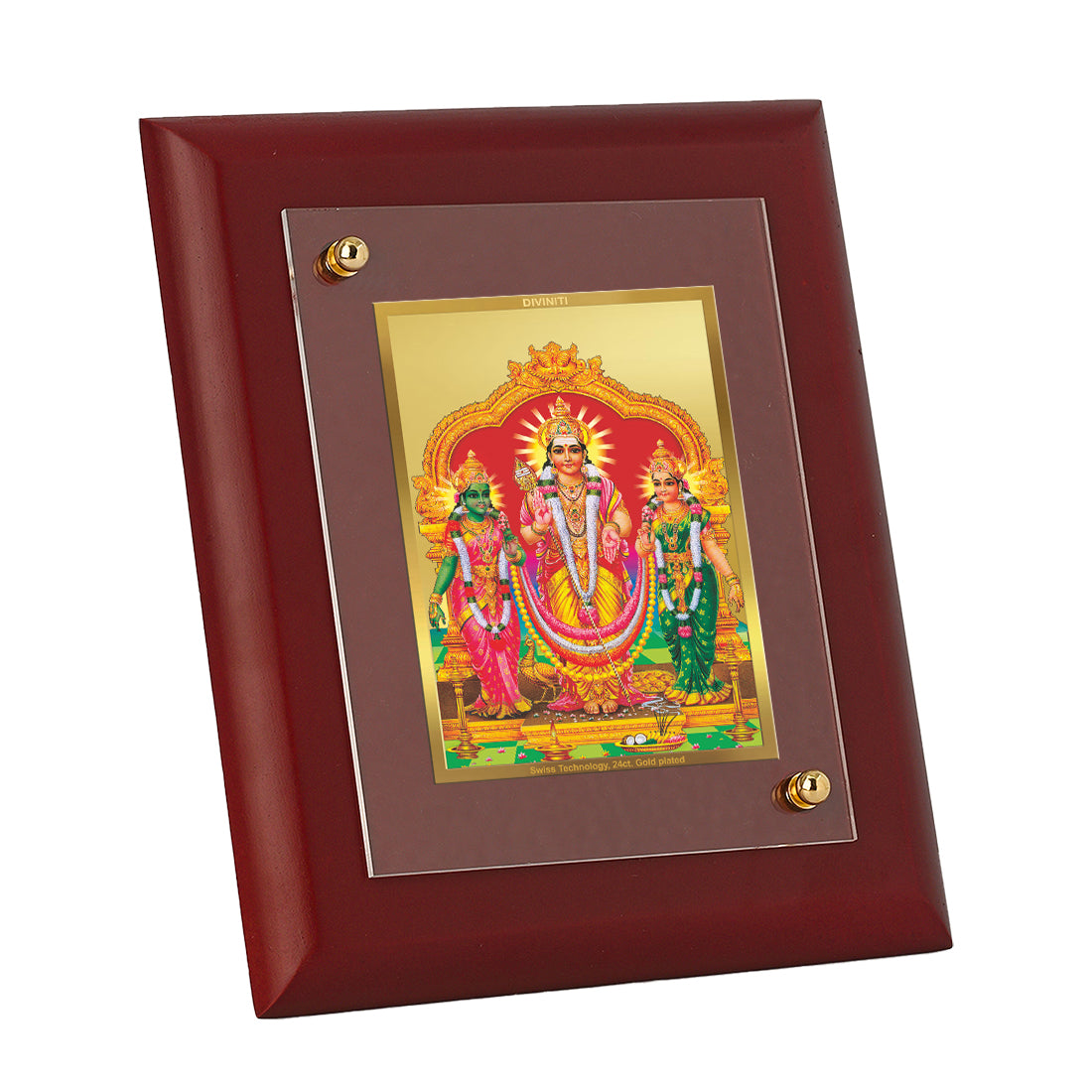 DIVINITI Murugan Valli Gold Plated Wall Photo Frame, Table Decor| MDF 2 Wooden Wall Photo Frame and 24K Gold Plated Foil| Religious Photo Frame Idol For Pooja, Gifts Items (20.0CMX16.0CM)