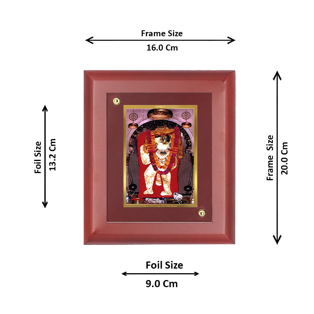 DIVINITI Mahendipur Balaji Gold Plated Wall Photo Frame, Table Decor| MDF 2 Wooden Wall Photo Frame and 24K Gold Plated Foil| Religious Photo Frame Idol For Pooja, Gifts Items (20.0CMX16.0CM)