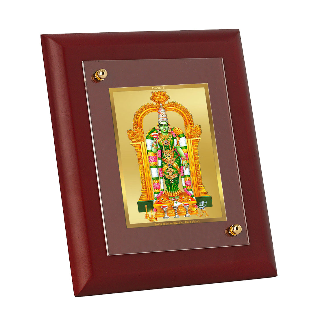 DIVINITI Meenakshi Gold Plated Wall Photo Frame, Table Decor| MDF 2 Wooden Wall Photo Frame and 24K Gold Plated Foil| Religious Photo Frame Idol For Pooja, Gifts Items (20.0CMX16.0CM)