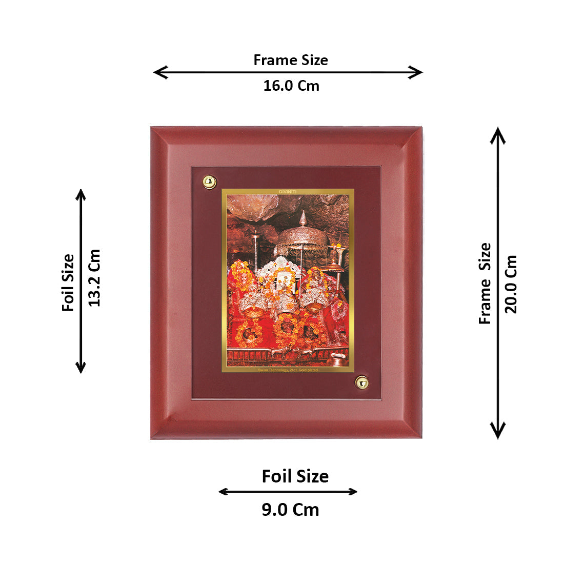 DIVINITI Mata Ka Darbar Gold Plated Wall Photo Frame, Table Decor| MDF 2 Wooden Wall Photo Frame and 24K Gold Plated Foil| Religious Photo Frame Idol For Pooja, Gifts Items (20.0CMX16.0CM)