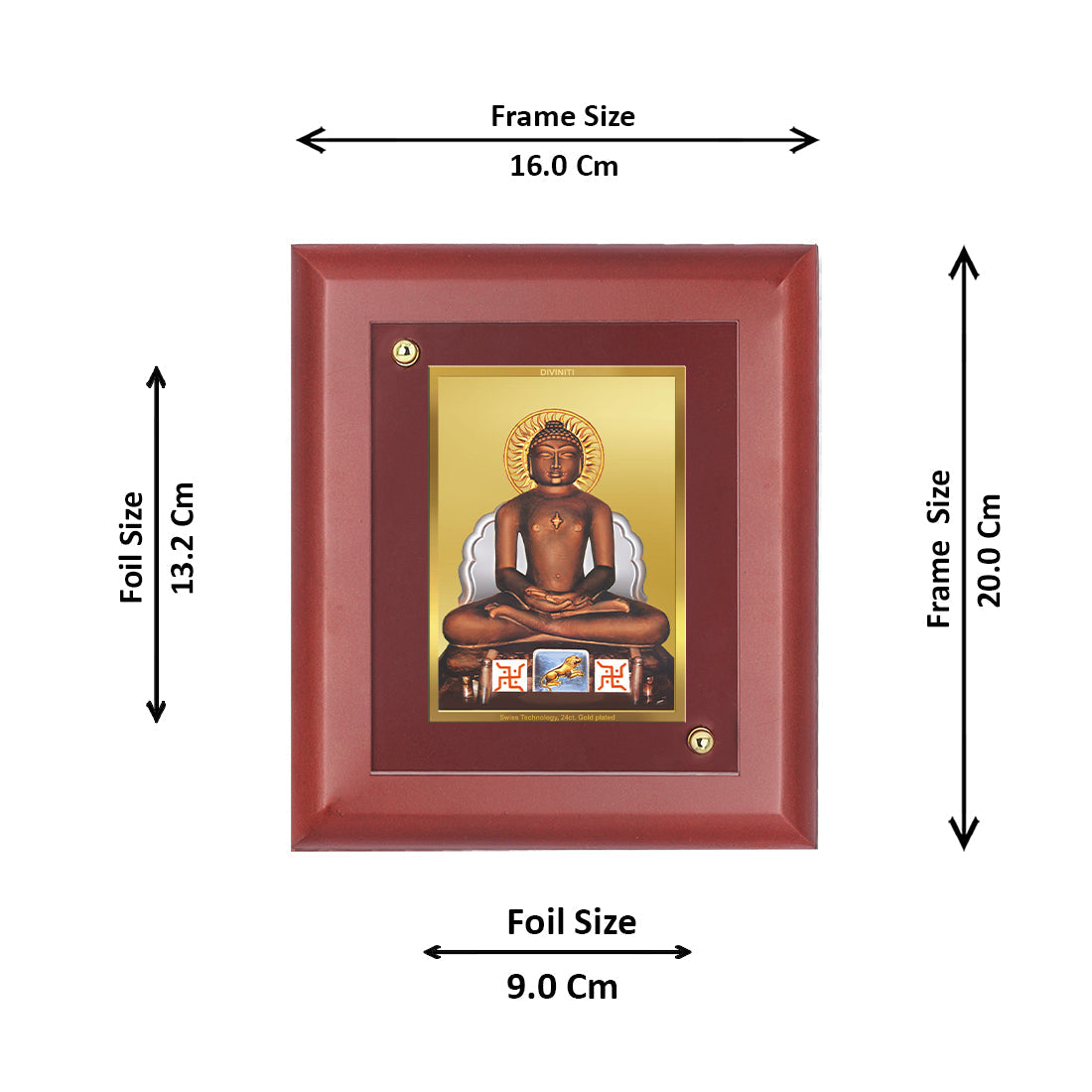 DIVINITI Mahavira Gold Plated Wall Photo Frame, Table Decor| MDF 2 Wooden Wall Photo Frame and 24K Gold Plated Foil| Religious Photo Frame Idol For Pooja, Gifts Items (20.0CMX16.0CM)