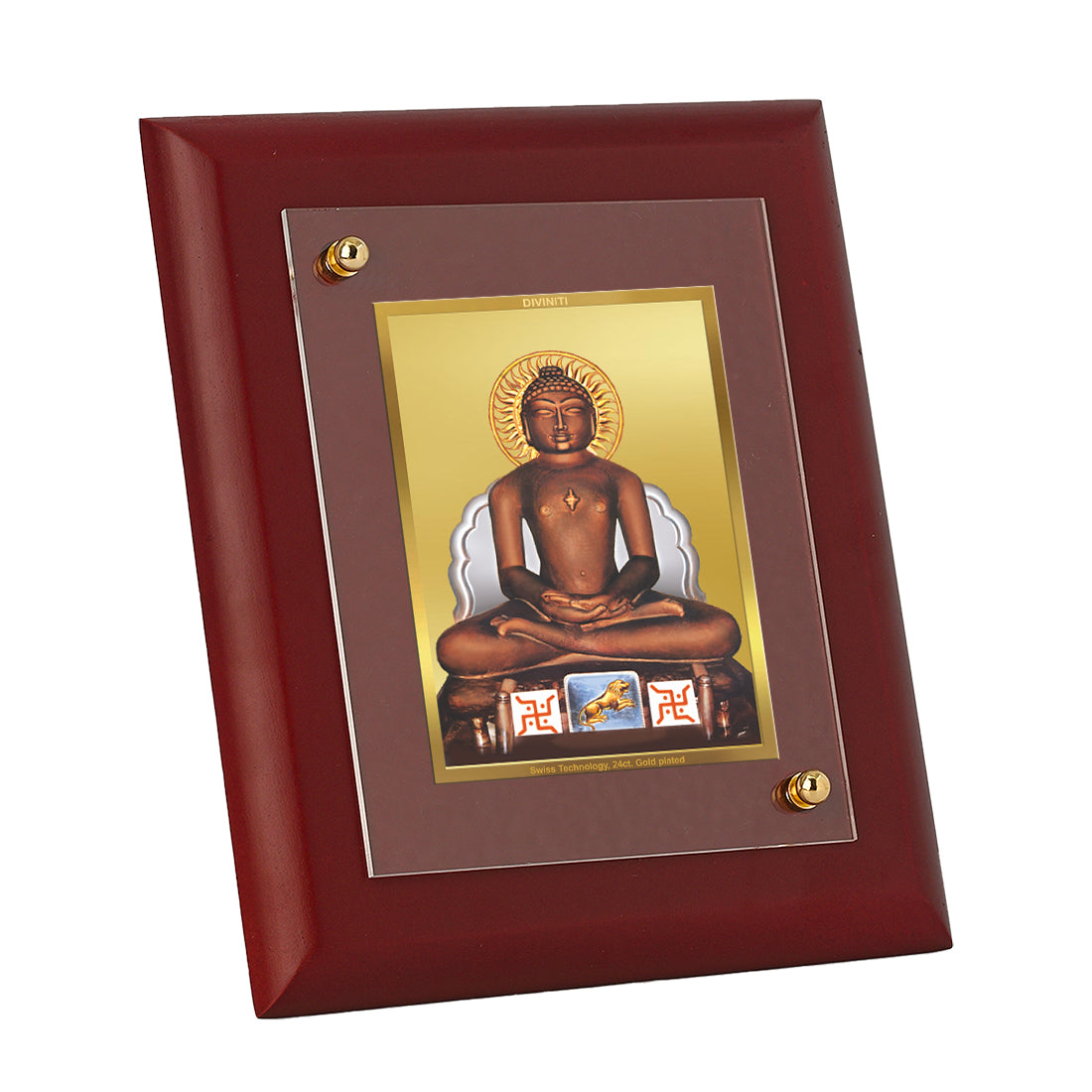 DIVINITI Mahavira Gold Plated Wall Photo Frame, Table Decor| MDF 2 Wooden Wall Photo Frame and 24K Gold Plated Foil| Religious Photo Frame Idol For Pooja, Gifts Items (20.0CMX16.0CM)