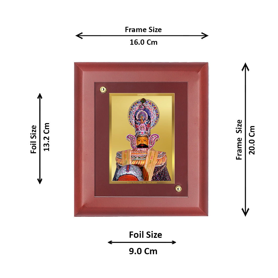 DIVINITI Khatu Shyam Gold Plated Wall Photo Frame, Table Decor| MDF 2 Wooden Wall Photo Frame and 24K Gold Plated Foil| Religious Photo Frame Idol For Pooja, Gifts Items (20.0CMX16.0CM)