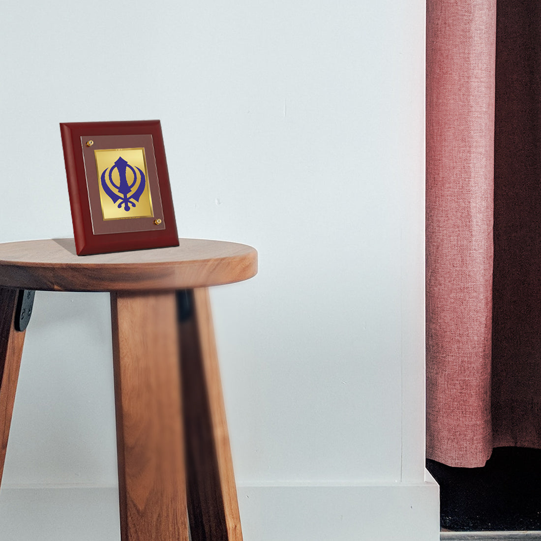 DIVINITI Khanda Sahib Gold Plated Wall Photo Frame, Table Decor| MDF 2 Wooden Wall Photo Frame and 24K Gold Plated Foil| Religious Photo Frame, Gifts Items (20.0CMX16.0CM)