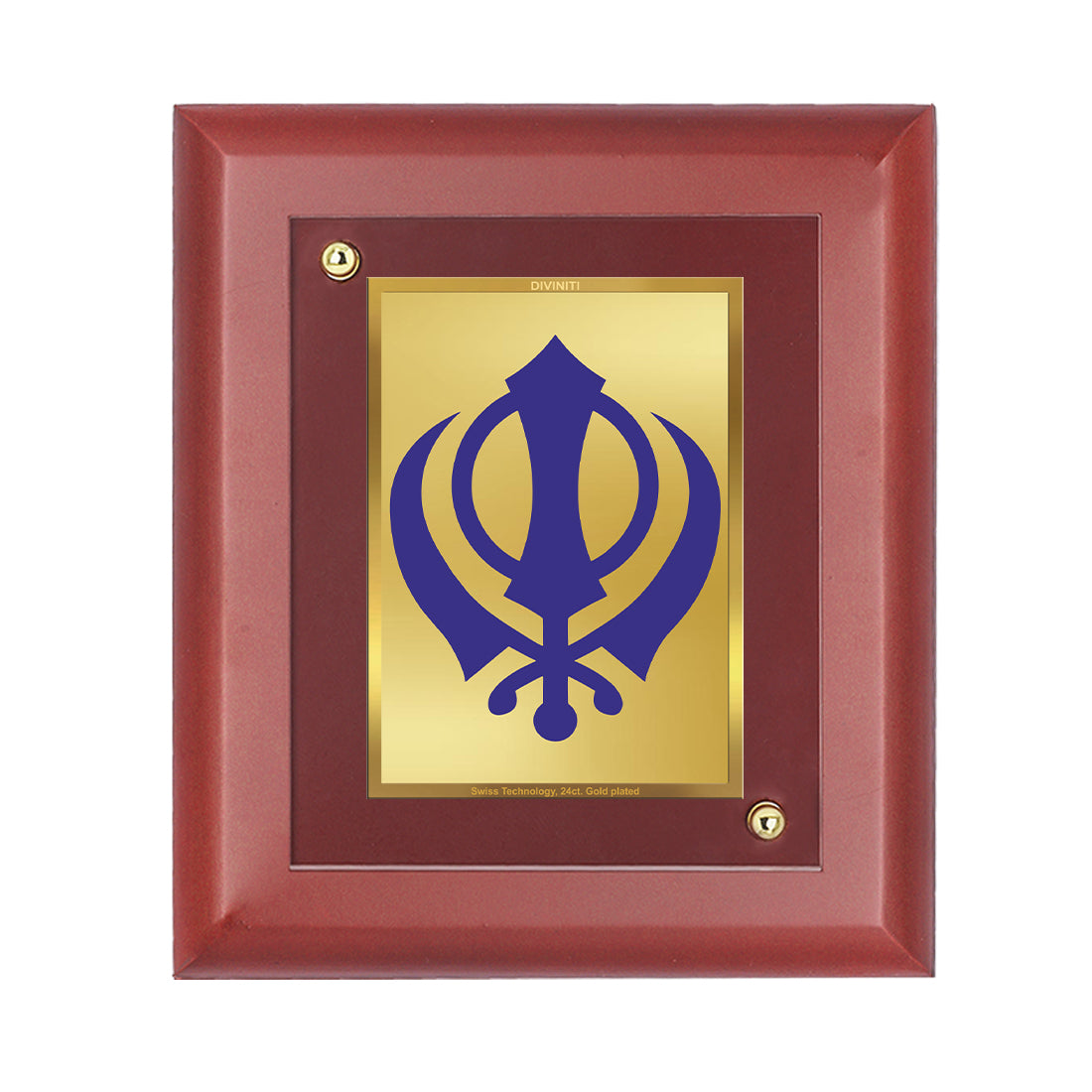 DIVINITI Khanda Sahib Gold Plated Wall Photo Frame, Table Decor| MDF 2 Wooden Wall Photo Frame and 24K Gold Plated Foil| Religious Photo Frame, Gifts Items (20.0CMX16.0CM)