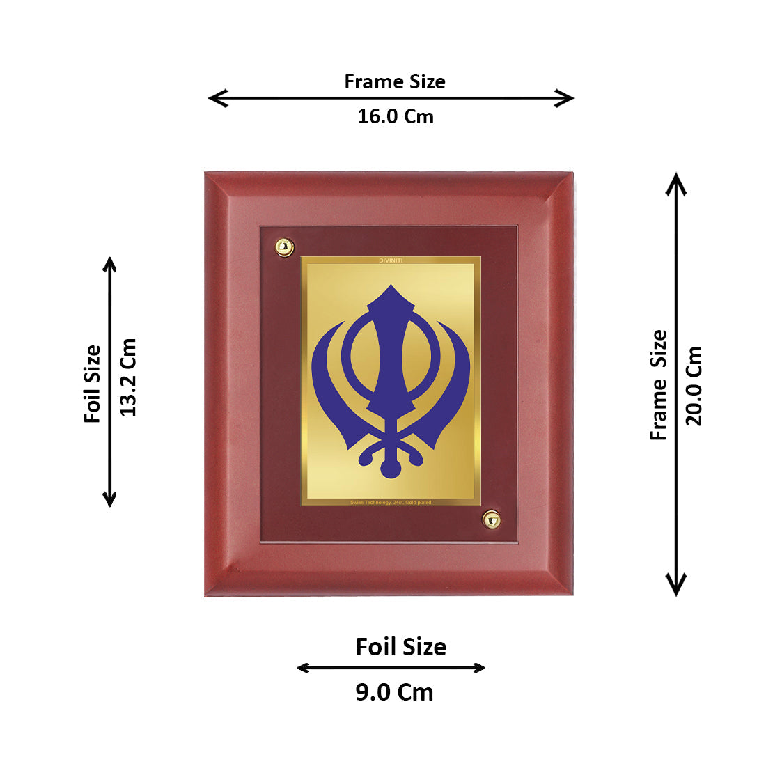 DIVINITI Khanda Sahib Gold Plated Wall Photo Frame, Table Decor| MDF 2 Wooden Wall Photo Frame and 24K Gold Plated Foil| Religious Photo Frame, Gifts Items (20.0CMX16.0CM)