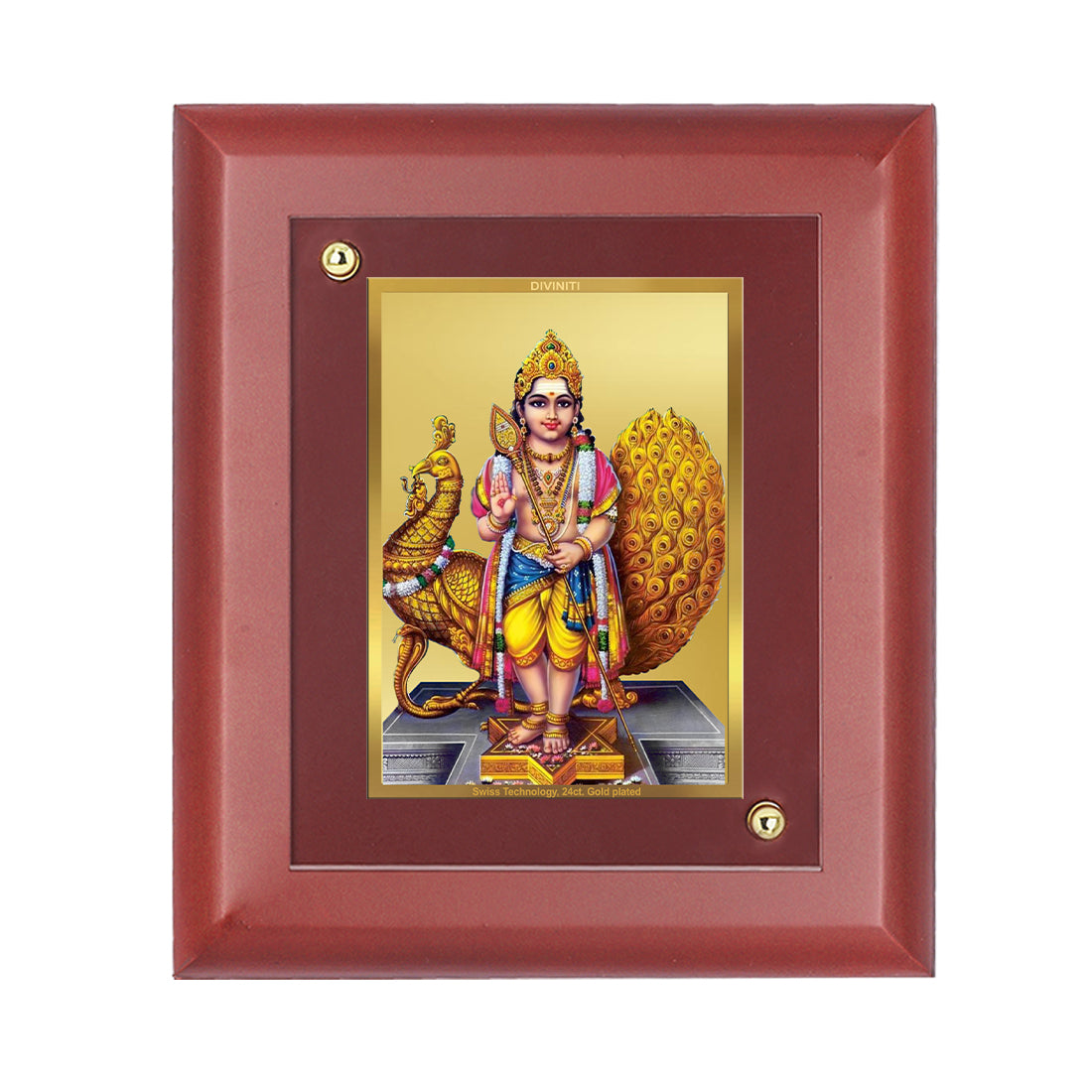 DIVINITI Karthikey Gold Plated Wall Photo Frame, Table Decor| MDF 2 Wooden Wall Photo Frame and 24K Gold Plated Foil| Religious Photo Frame Idol For Pooja, Gifts Items (20.0CMX16.0CM)