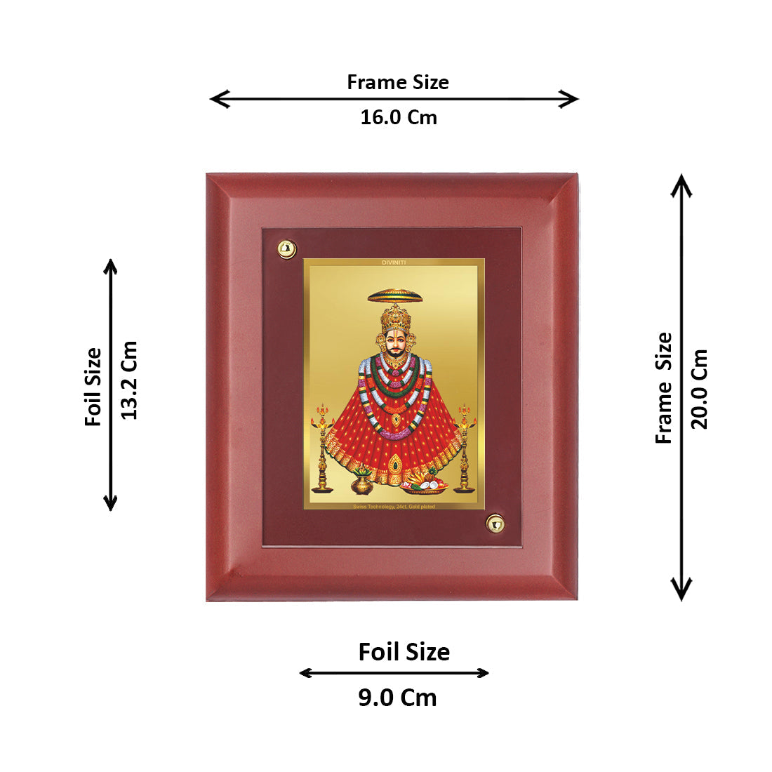 DIVINITI Khatu Shyam with Garlands Gold Plated Wall Photo Frame, Table Decor| MDF 2 Wooden Wall Photo Frame and 24K Gold Plated Foil| Religious Photo Frame For Pooja, Gifts Items (20.0CMX16.0CM)