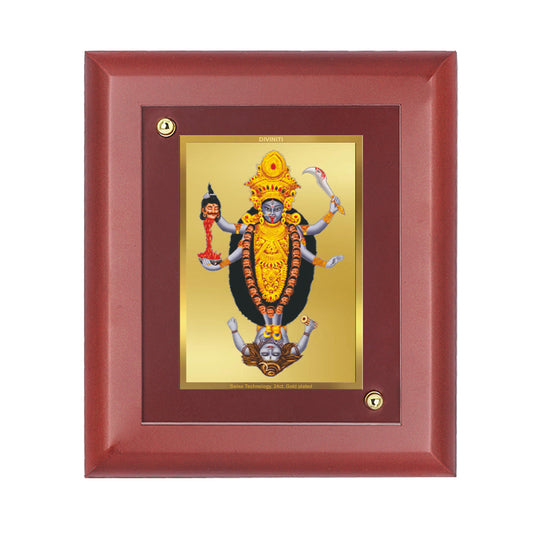 DIVINITI Maa Kali Gold Plated Wall Photo Frame, Table Decor| MDF 2 Wooden Wall Photo Frame and 24K Gold Plated Foil| Religious Photo Frame Idol For Pooja, Gifts Items (20.0CMX16.0CM)