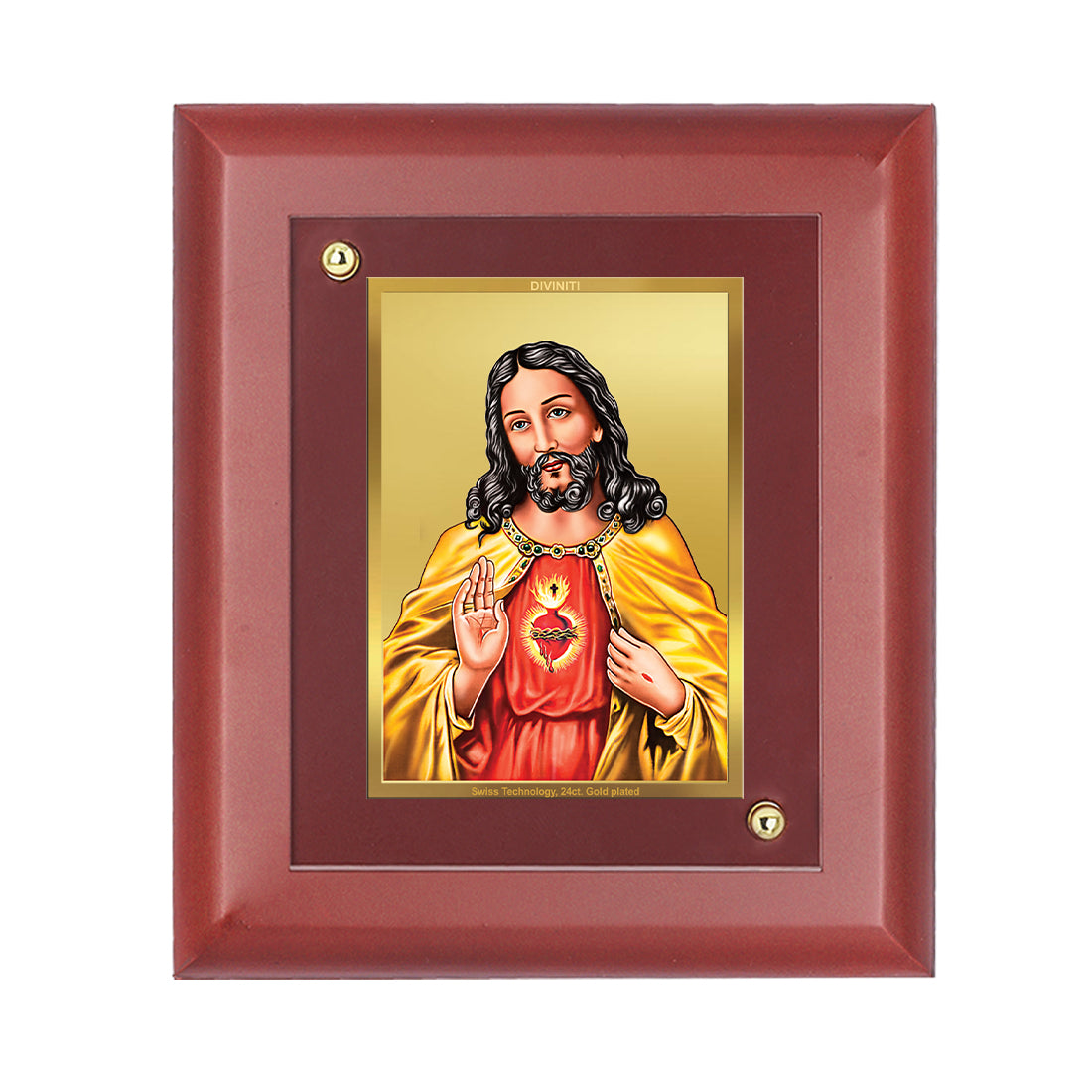 DIVINITI Jesus Gold Plated Wall Photo Frame, Table Decor| MDF 2 Wooden Wall Photo Frame and 24K Gold Plated Foil| Religious Photo Frame Idol For Prayer, Gifts Items (20.0CMX16.0CM)