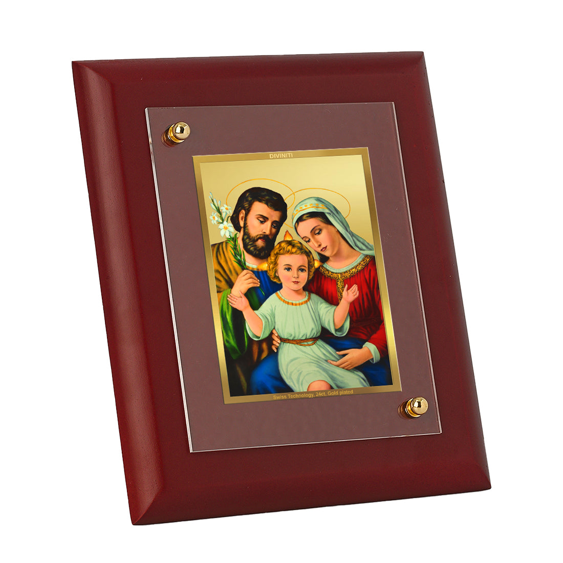 DIVINITI Holy Family Gold Plated Wall Photo Frame, Table Decor| MDF 2 Wooden Wall Photo Frame and 24K Gold Plated Foil| Religious Photo Frame Idol For Prayer, Gifts Items (20.0CMX16.0CM)