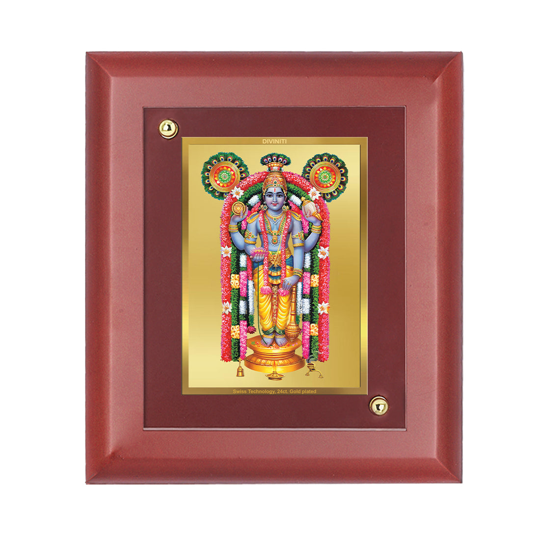 DIVINITI Guruvayurappan Gold Plated Wall Photo Frame, Table Decor| MDF 2 Wooden Wall Photo Frame and 24K Gold Plated Foil| Religious Photo Frame Idol For Pooja, Gifts Items (20.0CMX16.0CM)