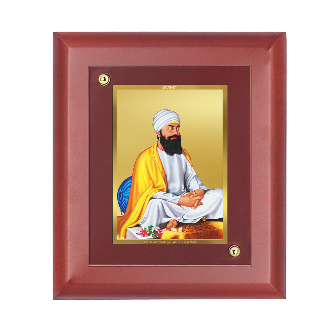 DIVINITI Guru Tegh Bahadur Ji Gold Plated Wall Photo Frame, Table Decor| MDF 2 Wooden Wall Photo Frame and 24K Gold Plated Foil| Religious Photo Frame Idol, Gifts Items (20.0CMX16.0CM)