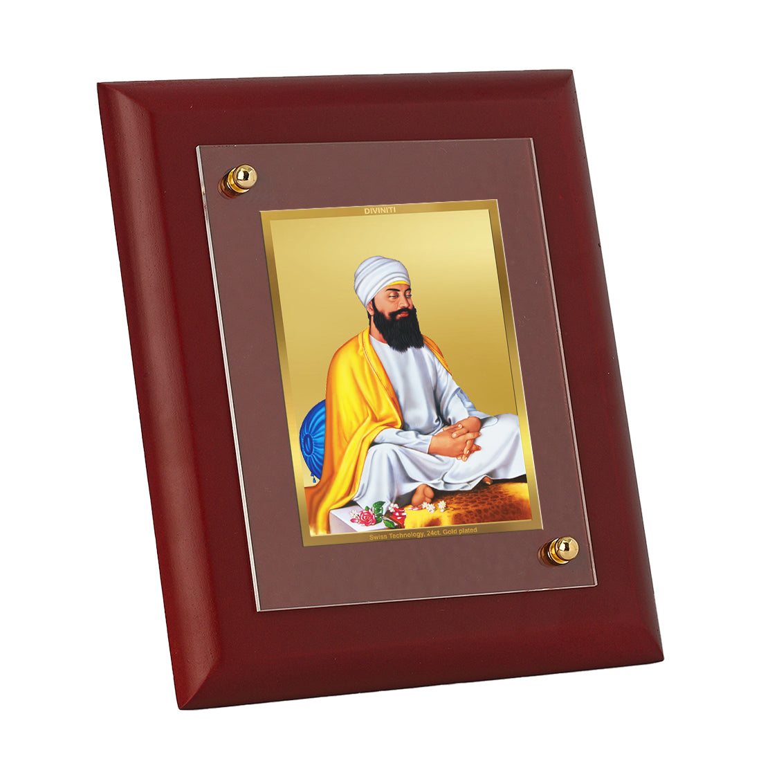 DIVINITI Guru Tegh Bahadur Ji Gold Plated Wall Photo Frame, Table Decor| MDF 2 Wooden Wall Photo Frame and 24K Gold Plated Foil| Religious Photo Frame Idol, Gifts Items (20.0CMX16.0CM)