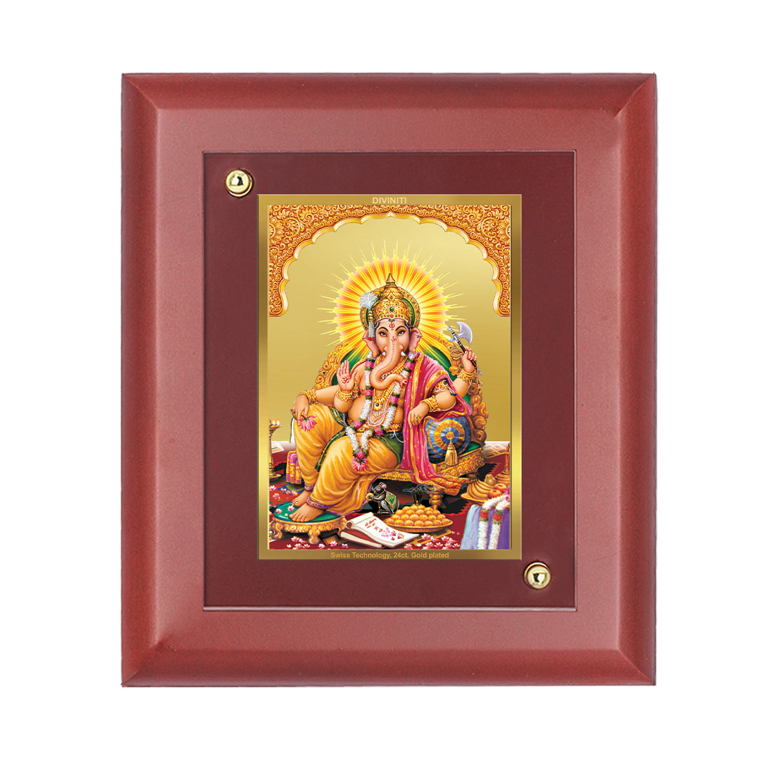 DIVINITI Lord Ganesha Gold Plated Wall Photo Frame, Table Decor| MDF 2 Wooden Wall Photo Frame and 24K Gold Plated Foil| Religious Photo Frame Idol For Pooja, Gifts Items (20.0CMX16.0CM)