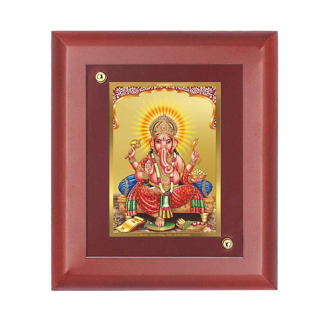 DIVINITI Ganesha Gold Plated Wall Photo Frame, Table Decor| MDF 2 Wooden Wall Photo Frame and 24K Gold Plated Foil| Religious Photo Frame Idol For Pooja, Gifts Items (20.0CMX16.0CM)