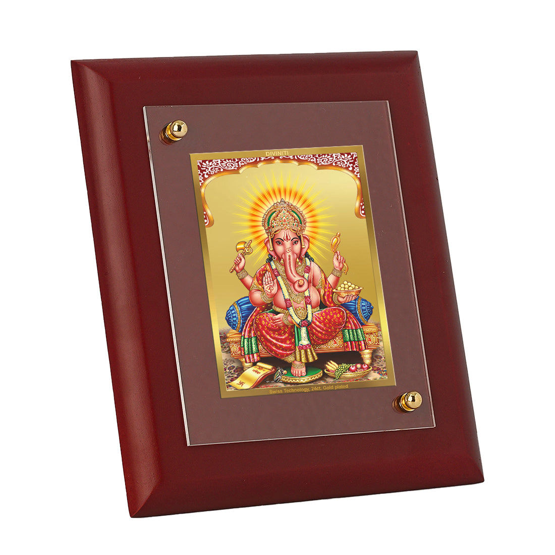 DIVINITI Ganesha Gold Plated Wall Photo Frame, Table Decor| MDF 2 Wooden Wall Photo Frame and 24K Gold Plated Foil| Religious Photo Frame Idol For Pooja, Gifts Items (20.0CMX16.0CM)