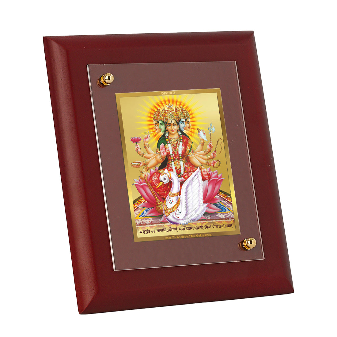 DIVINITI Gayatri Mata Gold Plated Wall Photo Frame, Table Decor| MDF 2 Wooden Wall Photo Frame and 24K Gold Plated Foil| Religious Photo Frame Idol For Pooja, Gifts Items (20.0CMX16.0CM)