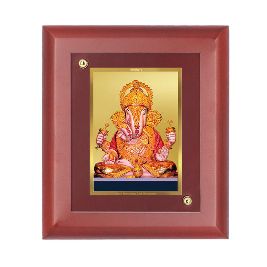 DIVINITI Dagadu Ganesha Gold Plated Wall Photo Frame, Table Decor| MDF 2 Wooden Wall Photo Frame and 24K Gold Plated Foil| Religious Photo Frame Idol For Pooja, Gifts Items (20.0CMX16.0CM)