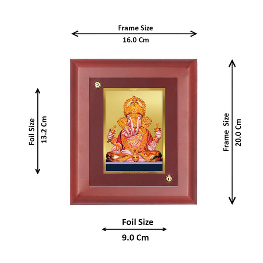 DIVINITI Dagadu Ganesha Gold Plated Wall Photo Frame, Table Decor| MDF 2 Wooden Wall Photo Frame and 24K Gold Plated Foil| Religious Photo Frame Idol For Pooja, Gifts Items (20.0CMX16.0CM)