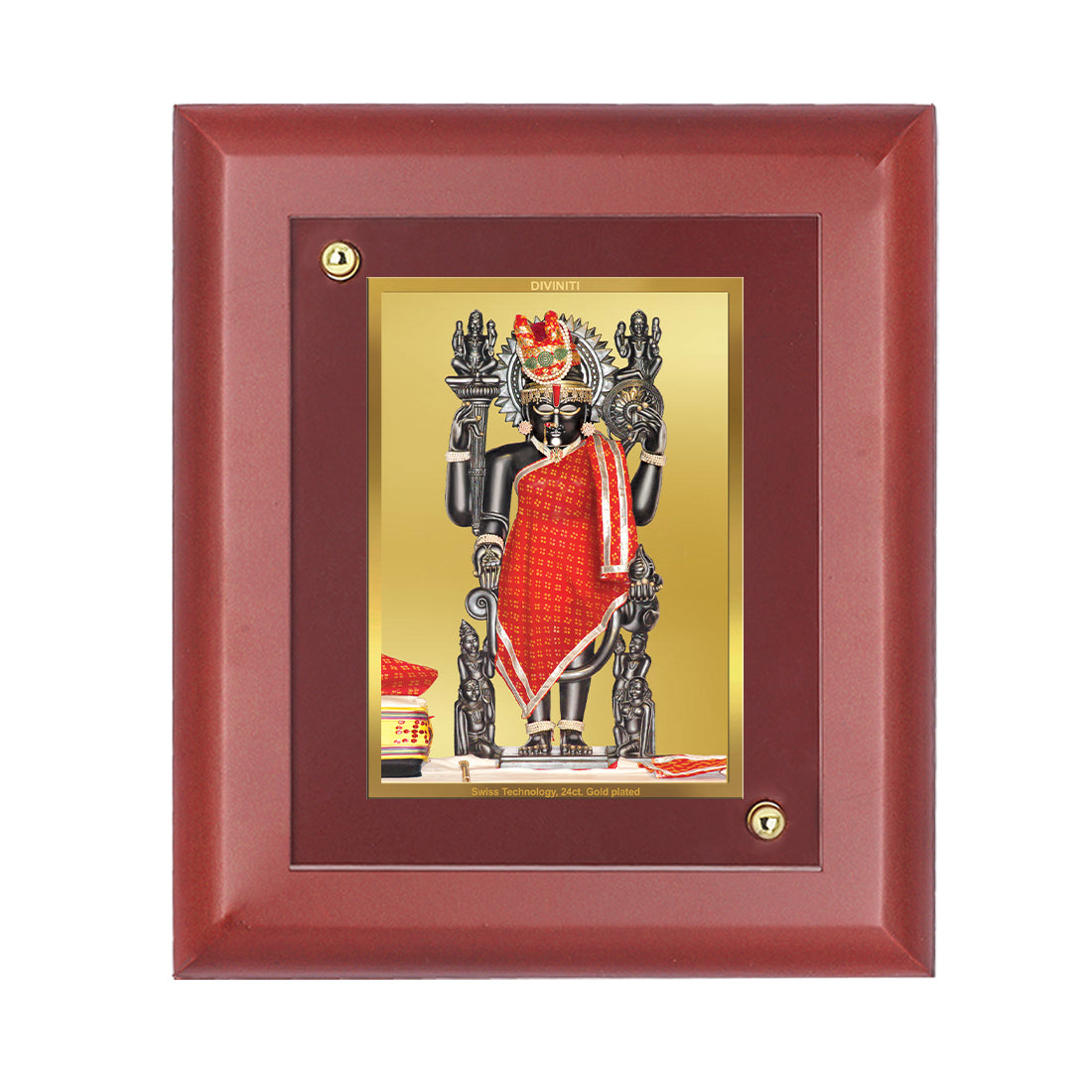 DIVINITI Dwarkadhish Gold Plated Wall Photo Frame, Table Decor| MDF 2 Wooden Wall Photo Frame and 24K Gold Plated Foil| Religious Photo Frame Idol For Pooja, Gifts Items (20.0CMX16.0CM)