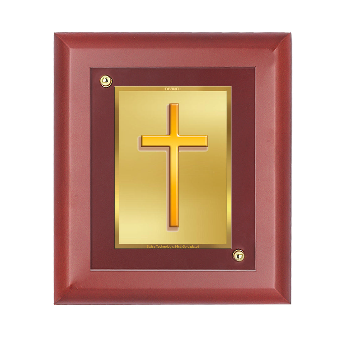 DIVINITI Holy Cross Gold Plated Wall Photo Frame, Table Decor| MDF 2 Wooden Wall Photo Frame and 24K Gold Plated Foil| Religious Photo Frame Idol For Prayer, Gifts Items (20.0CMX16.0CM)