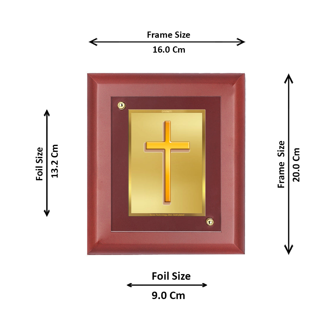 DIVINITI Holy Cross Gold Plated Wall Photo Frame, Table Decor| MDF 2 Wooden Wall Photo Frame and 24K Gold Plated Foil| Religious Photo Frame Idol For Prayer, Gifts Items (20.0CMX16.0CM)