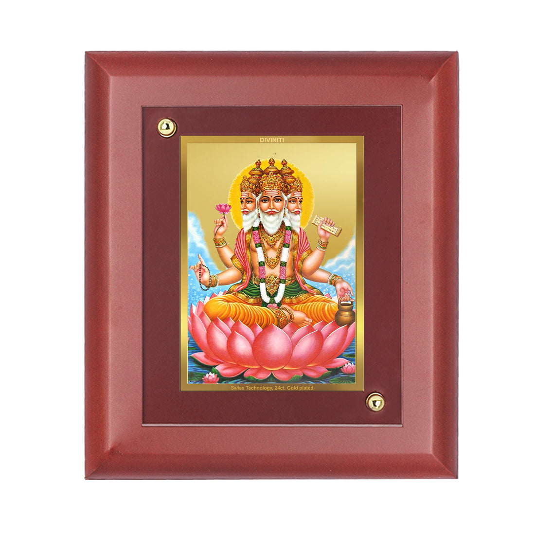 DIVINITI Brahma Gold Plated Wall Photo Frame, Table Decor| MDF 2 Wooden Wall Photo Frame and 24K Gold Plated Foil| Religious Photo Frame Idol For Pooja, Gifts Items (20.0CMX16.0CM)