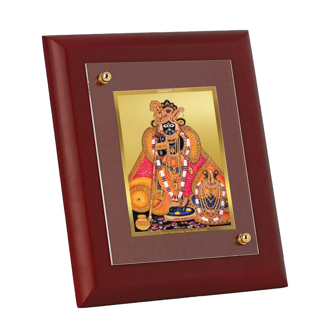 DIVINITI Bankey Bihari Gold Plated Wall Photo Frame, Table Decor| MDF 2 Wooden Wall Photo Frame and 24K Gold Plated Foil| Religious Photo Frame Idol For Pooja, Gifts Items (20.0CMX16.0CM)